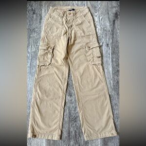 American Eagle Baggy Jogger or straight Pants Women Sz 000 Khaki Cargo Pockets